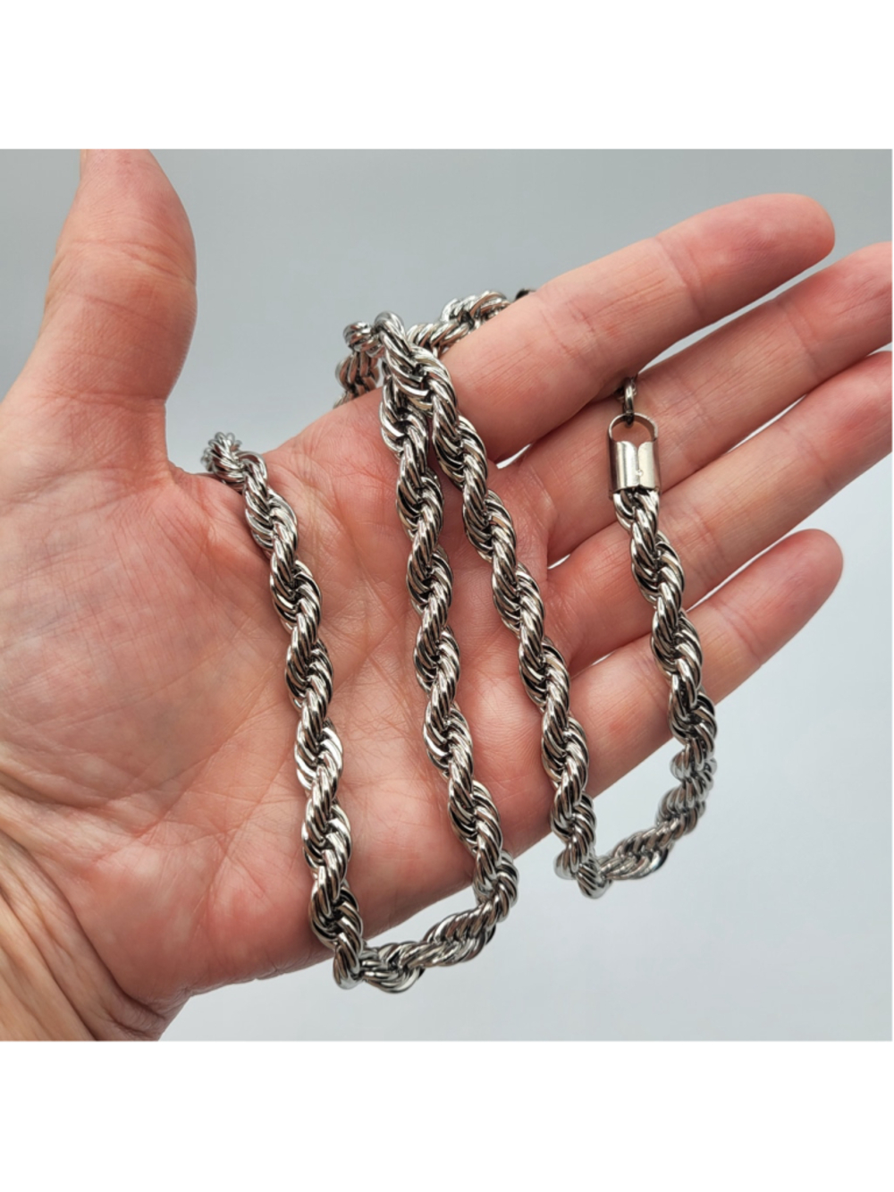 Men's 21" Stainless Steel Braided Rope Chain Necklace–6mm Silver Tone–NWOT